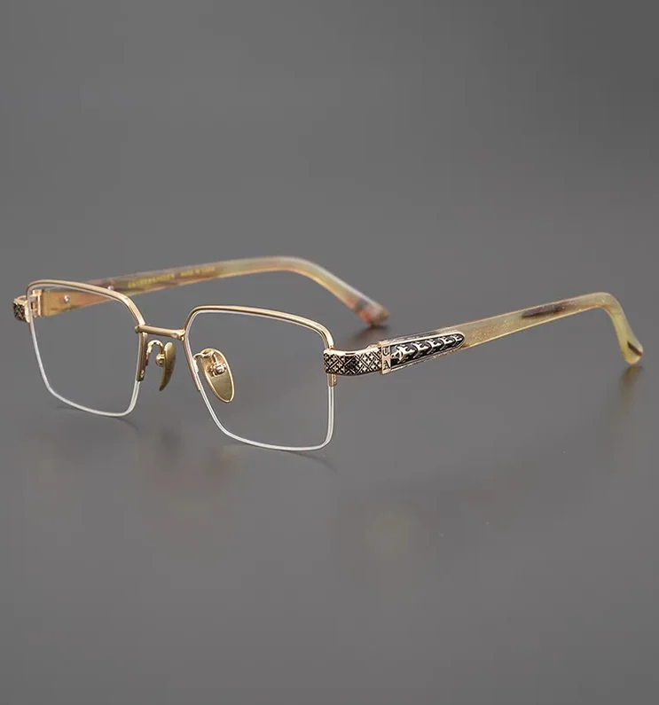 

High-end Natural Horn Eyeglasses Frame Vintage Metal Men Optical Eyewear Japanese Handmade Prescription Glasses Women Spectacle