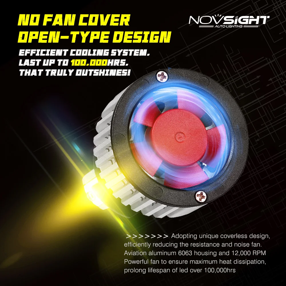 

2pcs H7 3000K Yellow 10000LM 72W NOVSIGHT Led Bulb Car Headlight Bulbs 360° Fog Light Auto Aviation Aluminium 6063 Bulbs Parts