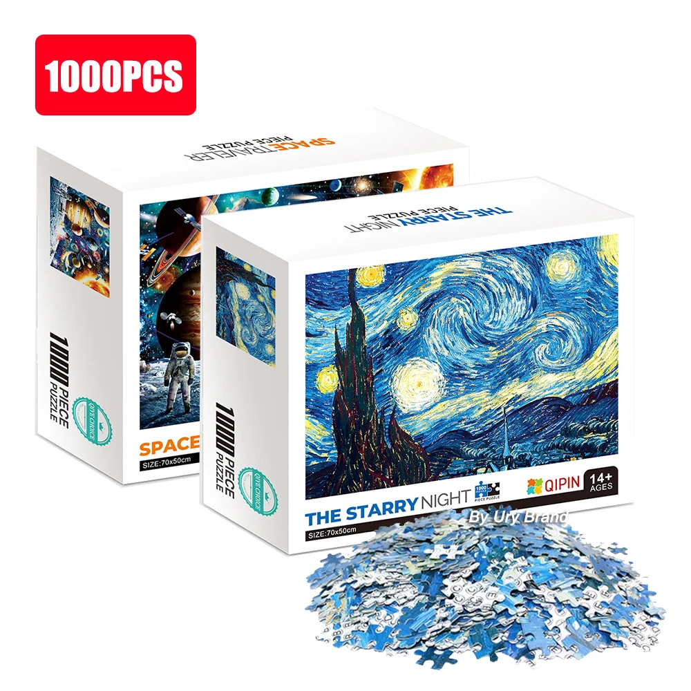 

1000pcs Paper Puzzles for Kids Adults Large Jigsaw World Famous Painting Intellectual Starry Night DIY Game Puzzle Toy Gift