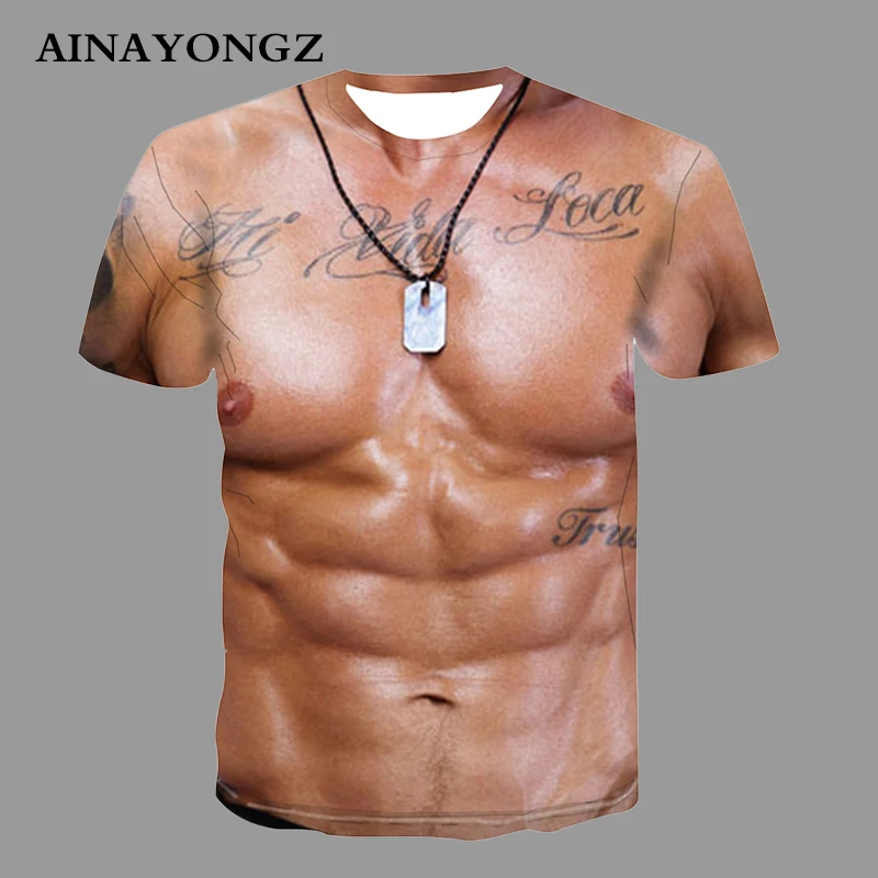 Hip Hop T-shirts For Male Summer Blouse Muscle Skin Print Men's Clothes Mesh Fabric Breathable Short Sleeve Oversized Tee Shirt