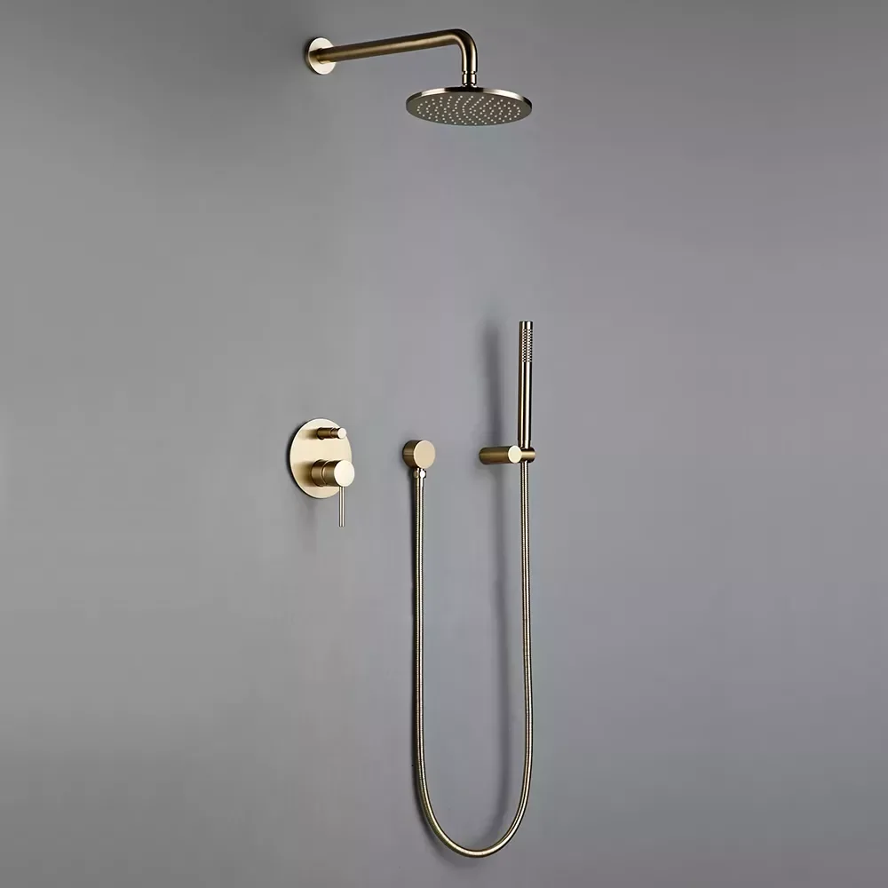 

Комплект душевой системы NEW2023 для ванной комнаты, латунный отводной смеситель, кран с матовым золотым дождевым клапаном, ручной набор он 8-12 ...