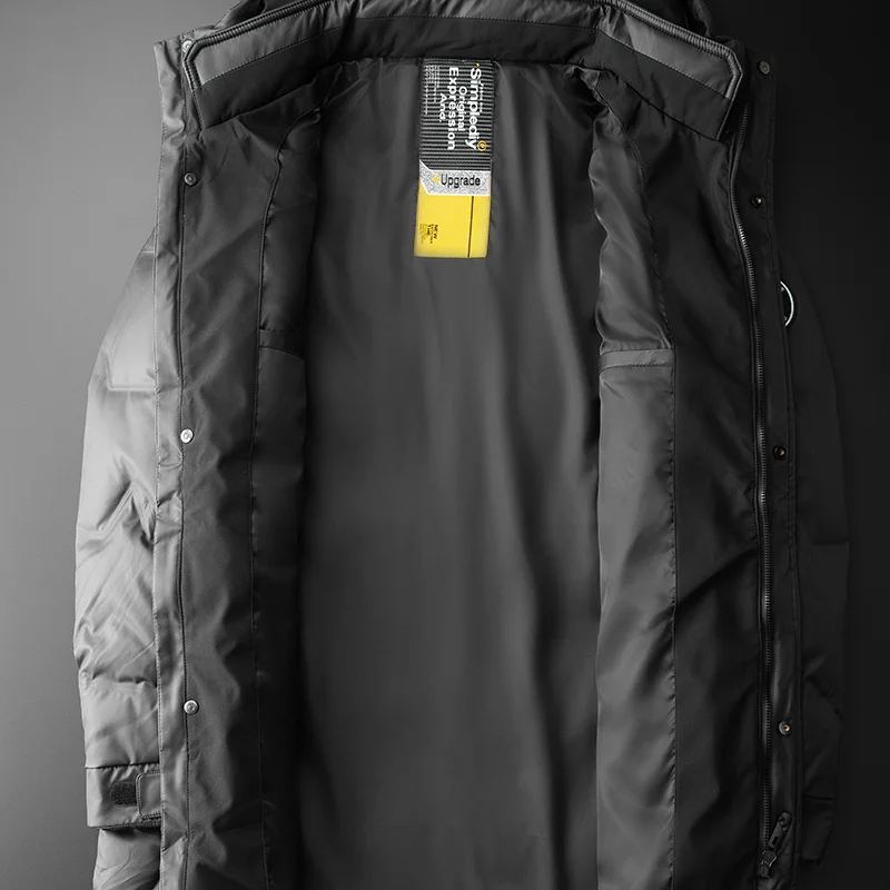 Winter Men'S Warm Medium Long Down Cotton  Thickened European And American Fashion Casual Coat Loose  Hood Zipper