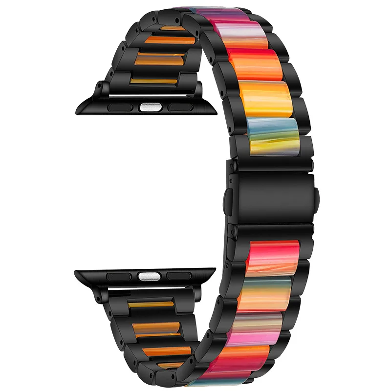 Resin watch strap for apple watch band 49mm 45mm 44mm 42mm 38mm 40mm 41mm metal bracelet iwatch series 8 7 6 SE 5 4 3 ultra belt