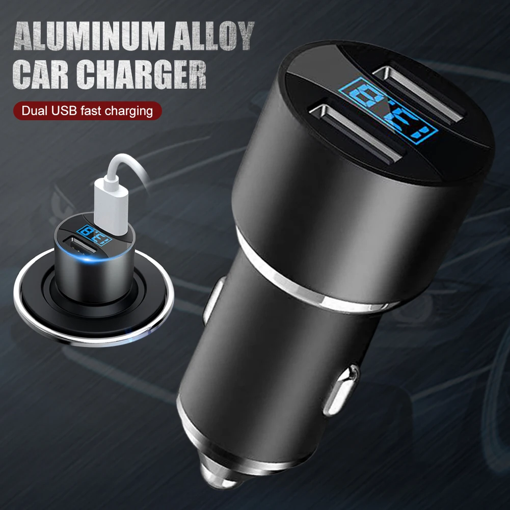 

New 4.8A Dual USB Car Charger 12-24V Digital Car Adapter Socket Quick Car Phone Charger With LED Lamp For IPhone 13 Samsung