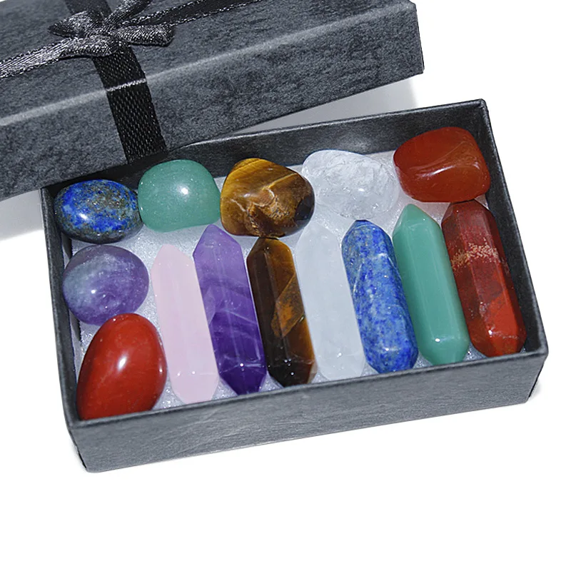 

7 Chakra Crystal Hexagonal Pointed Prism Stone Beads Quartz Points Wands Bar Meditation HealingReiki Wicca Gua Sha Tool