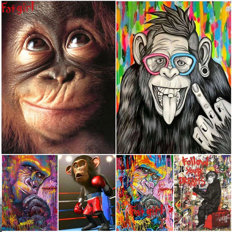 

Алмазная живопись 5d «сделай сам», Набор для вышивки крестиком, обезьяна, полная Алмазная мозаика, картина стразы, квадратный и круглый Декор...