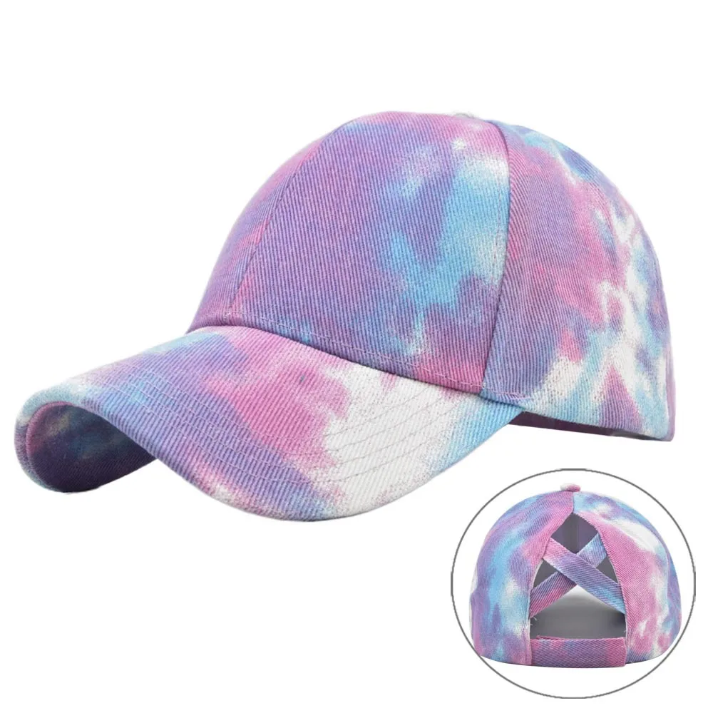 

Female Adjustable Hip Hop Tie-dyed Hats 2023 Ponytail Baseball Cap Women Snapback Hat Mesh Caps Summer Sun Hat For Ladies