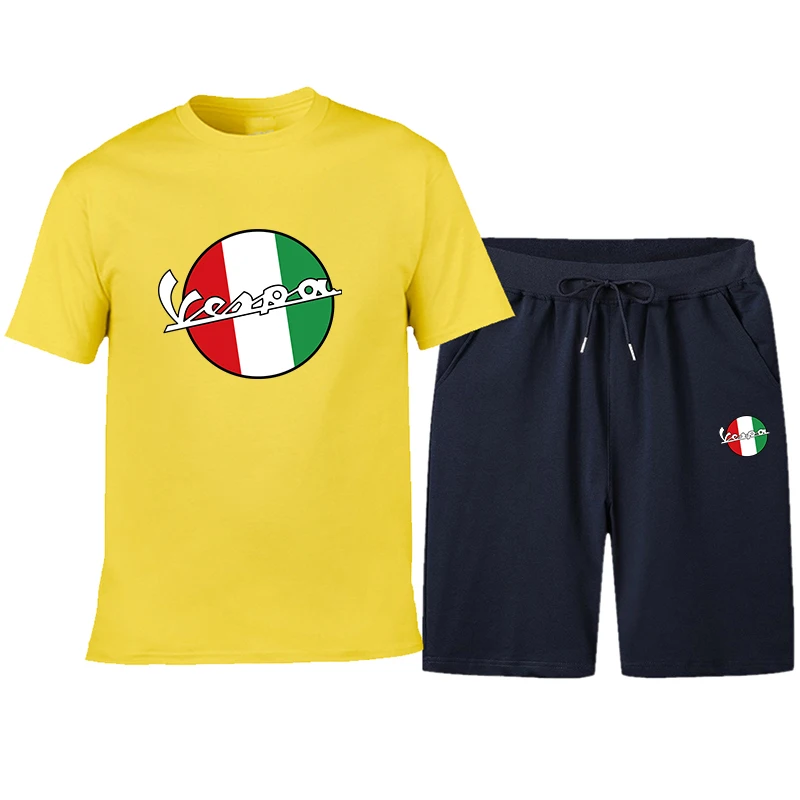 

Vespa New Summer Outfit Solid Color Short Sleeve and Casual Shorts Fashion Casual Sports Suit 2 Piece
