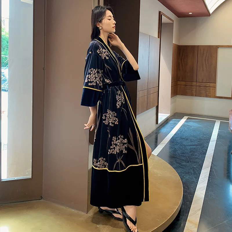 Роскошная женская бархатная одежда для сна халат мягкая длинная ночная рубашка