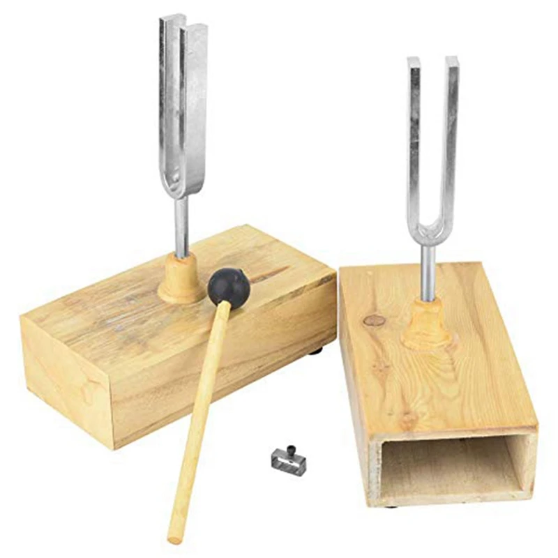 

2 Pcs Tuning Fork With Wood Resonator Box, 440HZ Virbration Experimental Instrument With 1 Pcs Tuning Fork Knocker