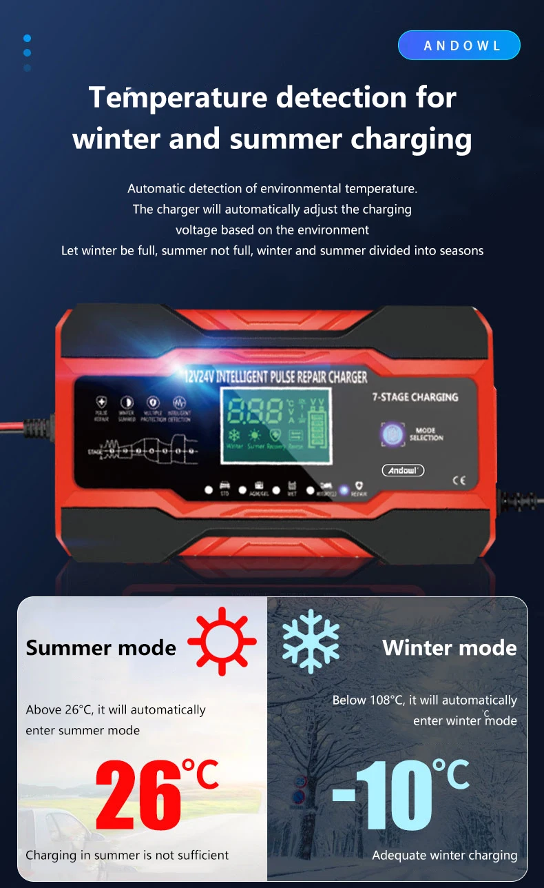 Автомобильное зарядное устройство для мотоцикла 12 В зима лето запуск и остановка