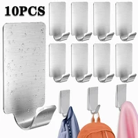 10pcs self adhesive stainless steel hooks heavy duty wall hooks hangers for bathroom towel clothes rack kitchen hook wall hook