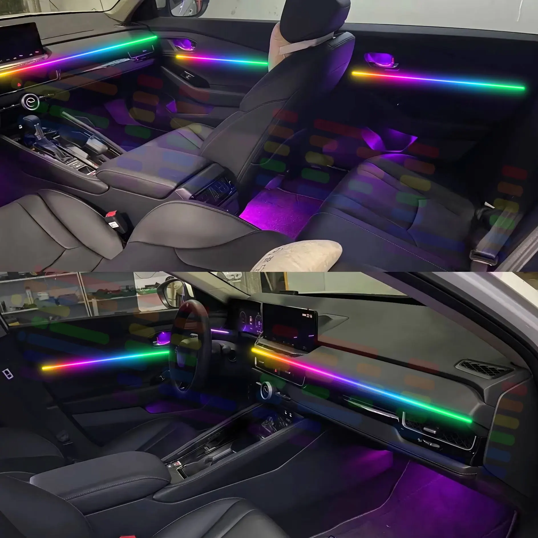 Фото Для Audi S6 C8 2019~2026 MK5: Светодиодные атмосферные лампы, цветная подсветка салона, неоновая лента, 64 RGB-цвета, автозапчасти №4