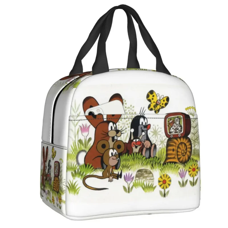 

Изолированная сумка для ланча Kawaii с изображением родинок, уличный Ланч-бокс для пикника с рисунком из мультфильма Krtek, небольшая герметичная охлаждающая термальная коробка для бенто для женщин и детей