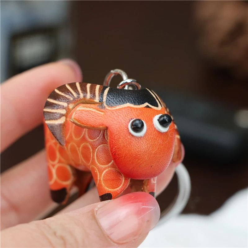 

Top Layer Cowhide Leather Creative Sheep Car Keychain Bag Charm Accessories Sheep Zodiac Gift Birthday Gift