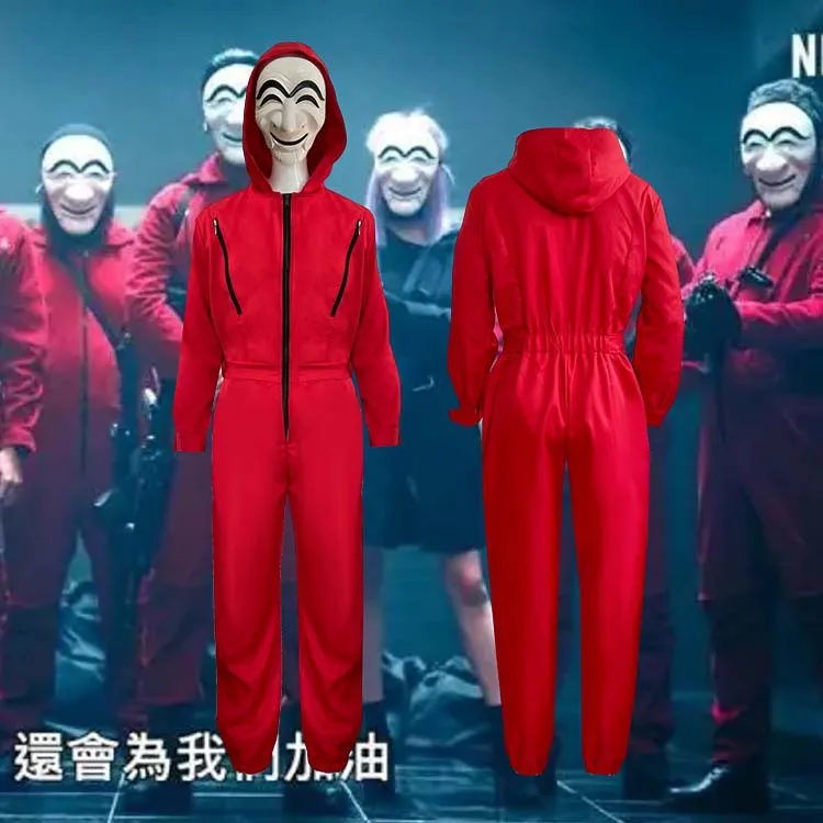 

Костюм для косплея по мотивам сериала Сальвадора Дали, причудливый красный комбинезон, одежда и маска для Хэллоуина, детской вечеринки