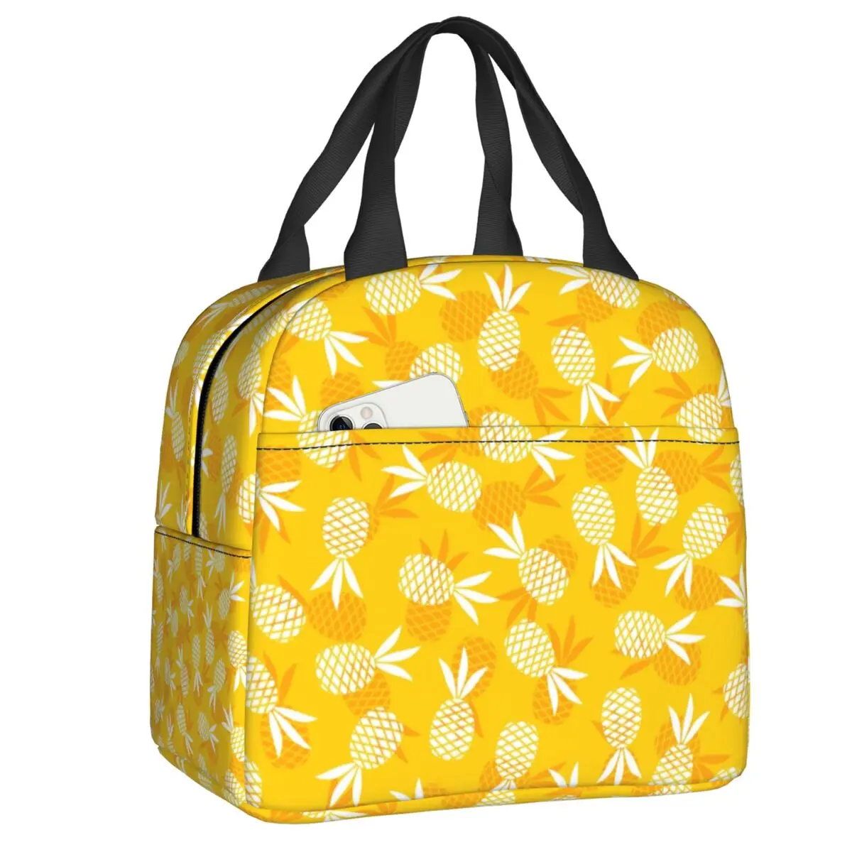Custom Golden Pineapple Lunch Bag Men Women Cooler Warm Insulated Lunch Boxes for Adult Office