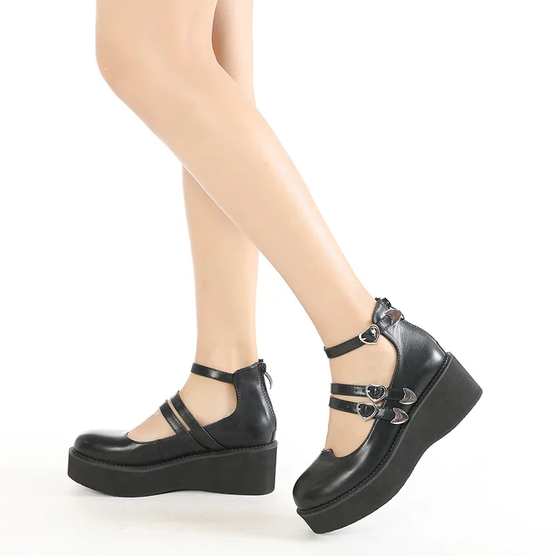 

Spring and summer new 6cm thick bottom metal buckle women's shoes Europe and the United Kingdom Mary Jane Roman women's shoes