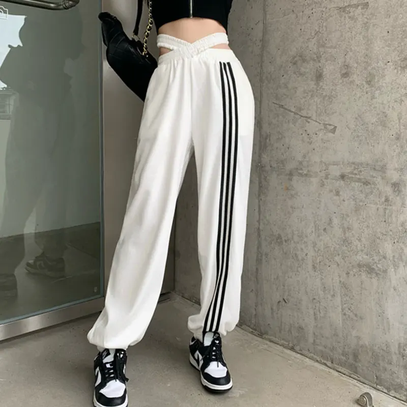 Женские брюки с завышенной талией весенние в уличном стиле обтягивающие