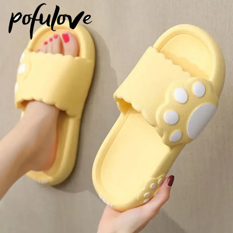 

Women's Cute Slippers Summer Makaron Color Cartoon Bear Paw Thick Sole Bathroom Outdoor and Indoor Anti-slip Soft Sole Slippers