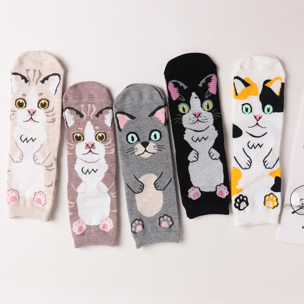 

10 Pairs/Lot New Fashion Women's Socks Girl’s Cute Cartoon Cat Animal Funny Socks Novelty Lovely Happy Socks Ladies Cotton Sox