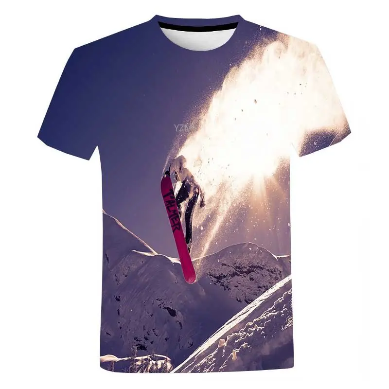 

Summer Snow Mountain Physical Education Sport Tops Winter Skiing 3D Print T Shirt Men Thrilling Stunt Tshirt