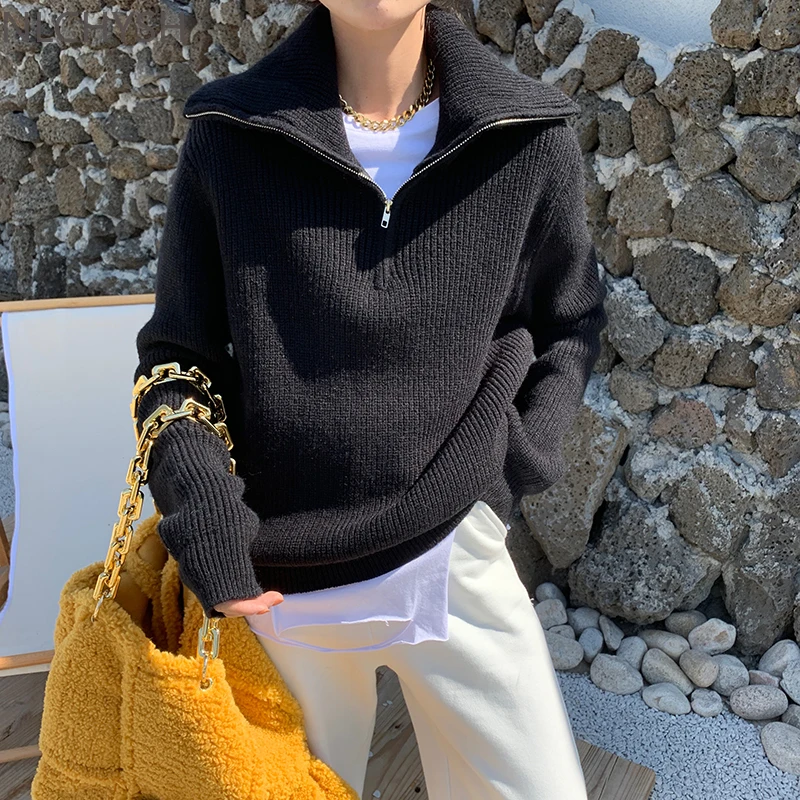 

OL Outwear Pullovers Tops Thick Warm Bottoming Sweater Women New Autumn Winter Elegant Turtleneck Zipper Knitted Sweaters