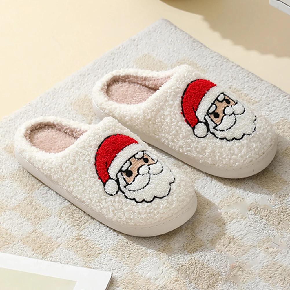 

Santa Claus Fuzzy Indoor Slippers Soft Plush Closed Toe Slippers Cartoon Plush Slip-on House Shoes Cute for Winter Indoor