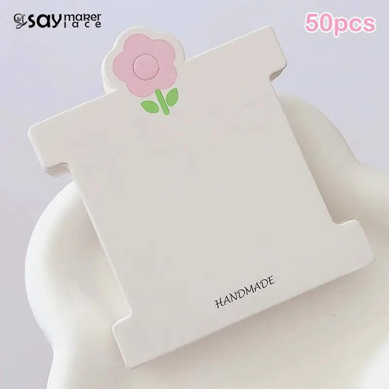 

50pcs Pink Flower Display Cards White Craft Hang Tag For Hair Cord Hairpin Handmade DIY Jewelry Cardboard Package Hair Clips Car