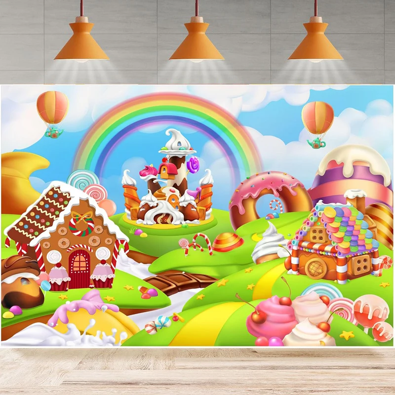 Фон для фотосъемки Candyland пряничный баннер вечеринки фон конфетной земли детский
