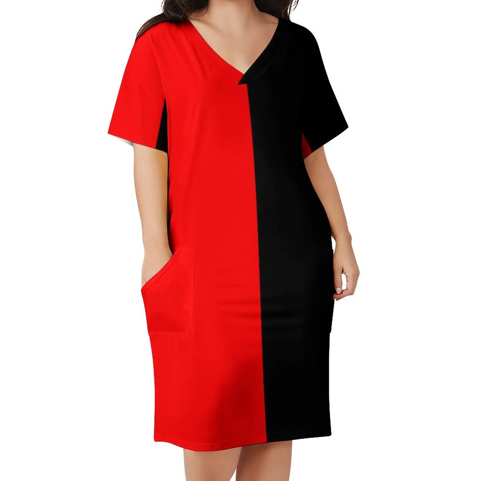 

Женское Повседневное платье в стиле цирк, Красное и черное платье с V-образным вырезом, размеры до 5XL