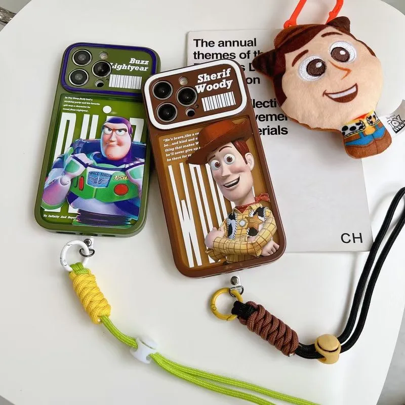 

Toy Story Buzz Lightyear Woody with Lanyard Phone Cases For iPhone 14 13 12 11 Pro Max Back Cover