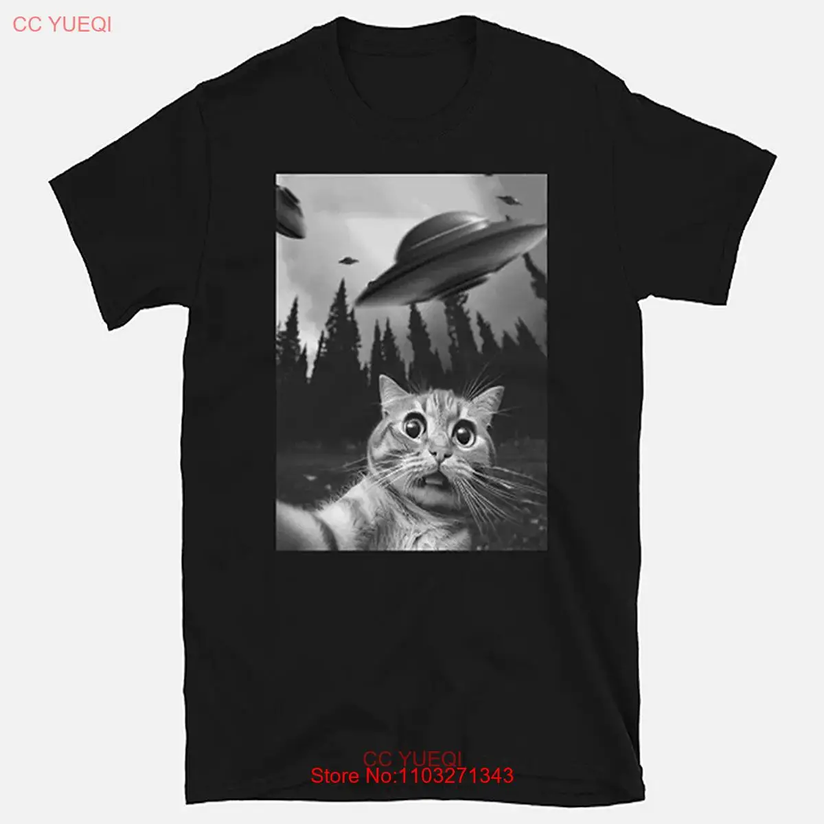 Черная футболка с котом инопланетянином мемом большие размеры для мужчин
