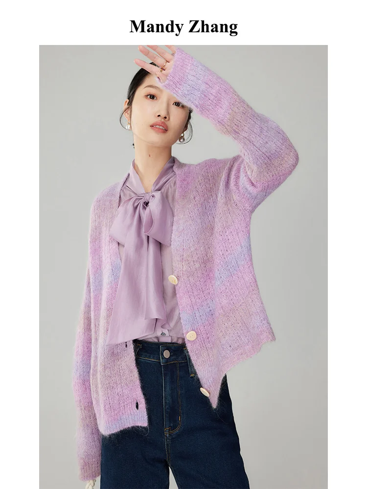 

Monet картина маслом Супер молодой мохеровый вязаный кардиган свитер женский новый весенний ленивый стильный Топ