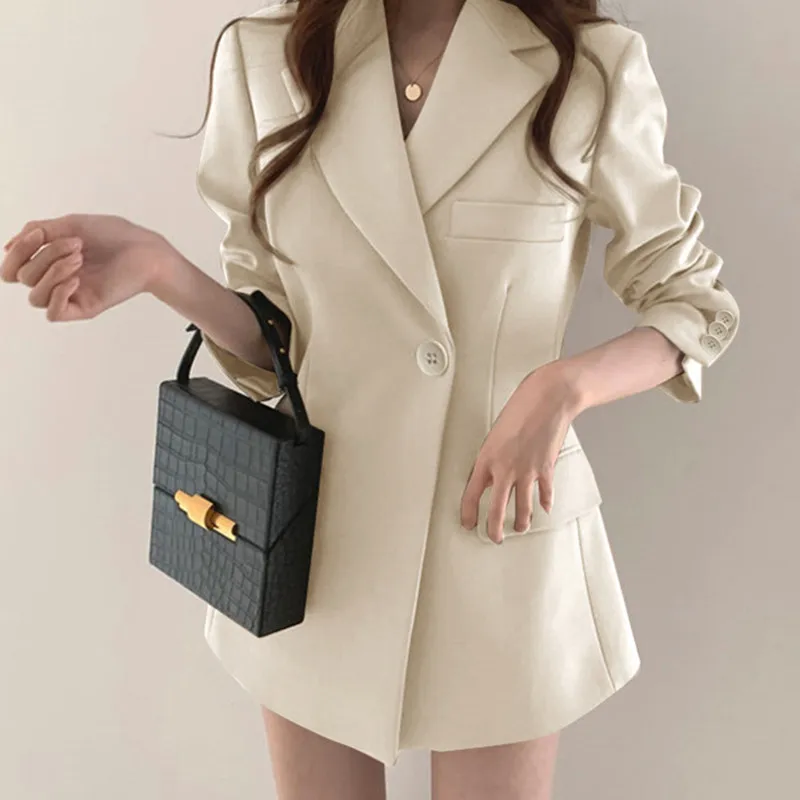 2023 New in Women's Jacket Khaki Black White Elegant Spring Summer Korean Version Long Sleeve Blazers Top Loose Casual Blazers