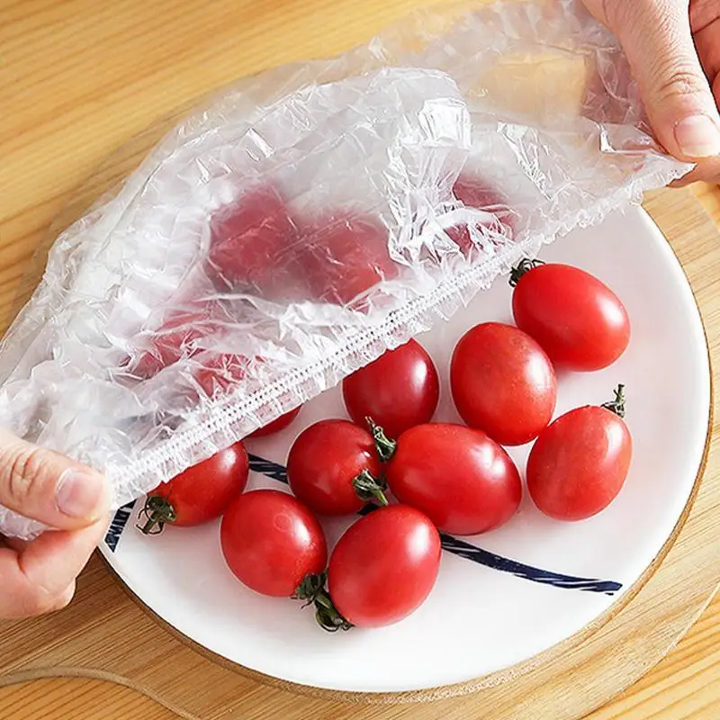 

100pcs Disposable Food Cover Plastic Wrap Elastic Food Lids For Fruit Bowls Cups Caps Storage Kitchen Fresh Keeping Saver Bag