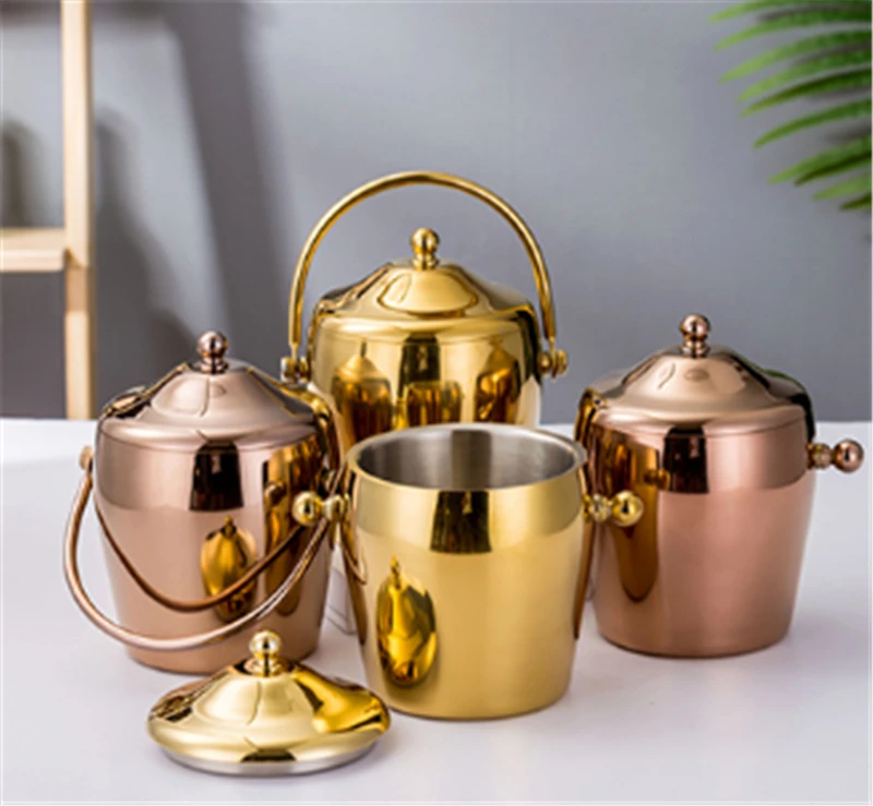 

KTV bar utensils ice bucket Creative double layers stainless steel ice bucket European Champagne bucket wine beer ice bucket