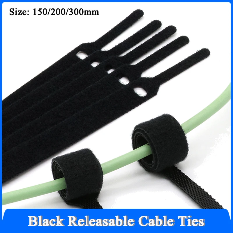 

Черные съемные кабельные стяжки, органайзер для проводов, 150 200, 300 мм, нейлоновые ремни с крючками и петлями, обертка на молнии, бандаж, стяжка, пластиковое крепление