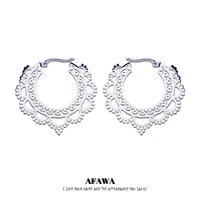 stainless steel india flower hoop earrings for women silver color big boho circle earrings jewelry pendientes de aro e9338s01