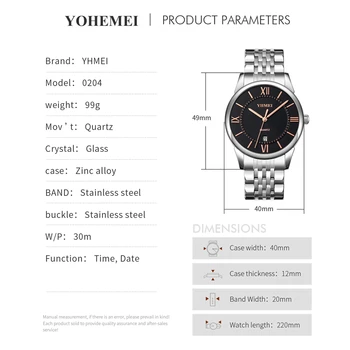 YHMEI Top Brand Watch Men Stainless Steel Business Date Clock Waterproof Luminous Watches Mens Luxury Sport Quartz Wrist Watch Other Image
