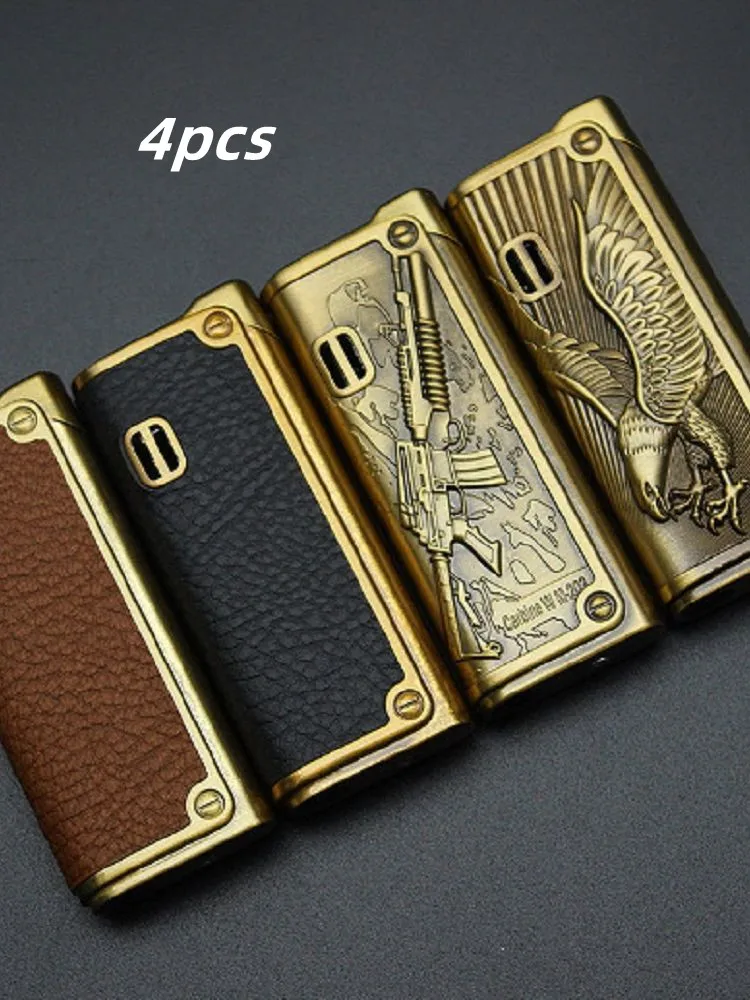 

4Pcs Wrapper Embossed Straight-flush Lighter Cigarette Inflatable Windproof Lighter Gas Cigar Pipe Novel Lighter Original Man