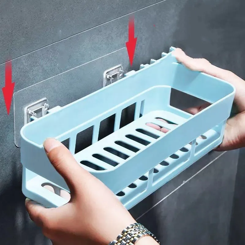 

Bathroom Shelf Organizer Toilet Adhesive Shampoo Gel Storage Basket ShowerToiletries Bathroom Kitchen Shelf Rack Accessories