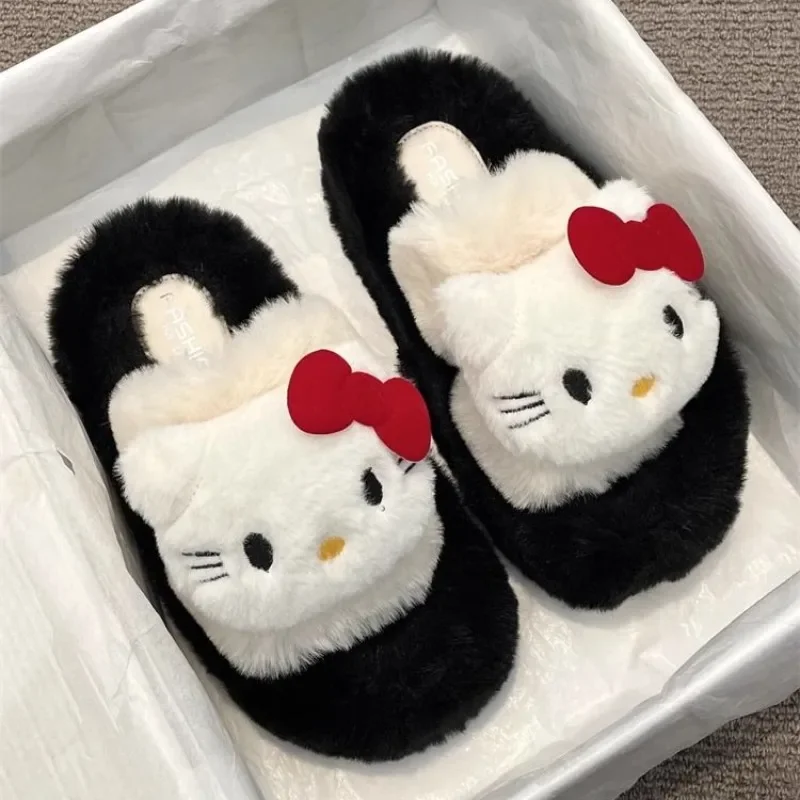 Sanrio Hello Kitty милые Мультяшные пушистые тапочки женские осенние удобные теплые One Word