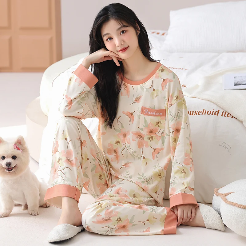 Корейский пижамный комплект женские осенне-весенние длинные брюки с длинными