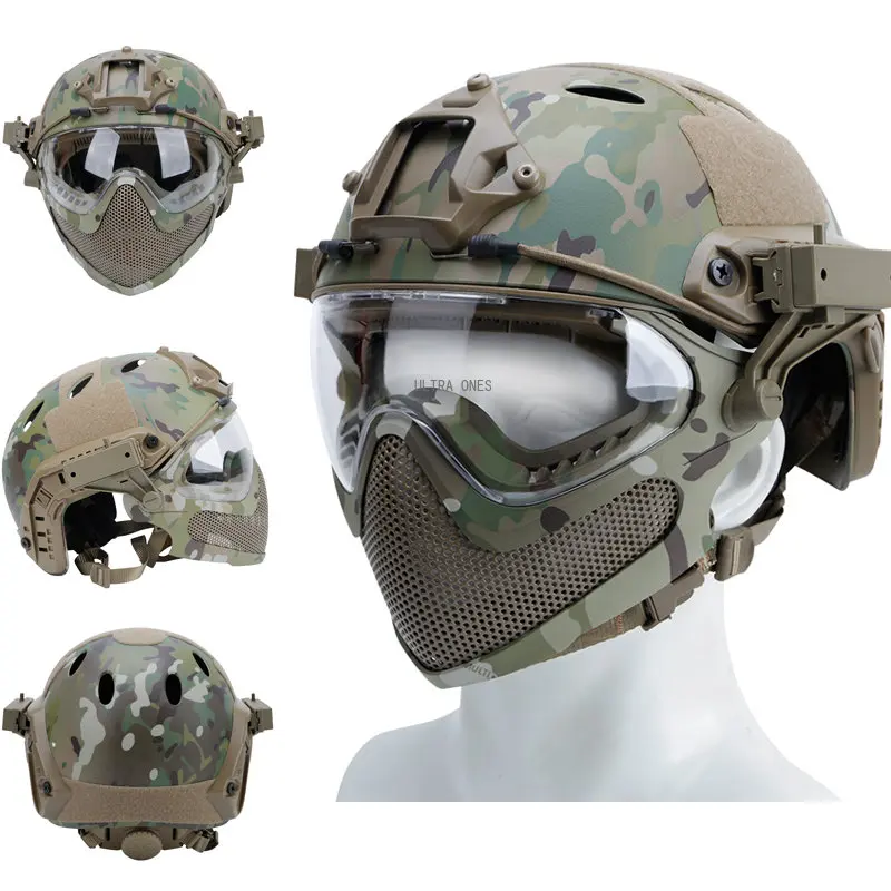 

Full Covered Airsoft Helmet Military Tactical Paintball Helmets with Mask Goggle CS Wargame Impact Resistance Protective Helmets