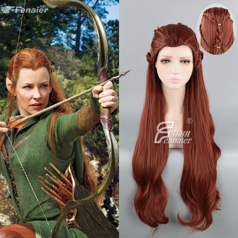 

Halloween 100cm Women hero Tauriel Brown Wig Long Braided hair Craig Hal role play hair elf women Wig+Wig Cap