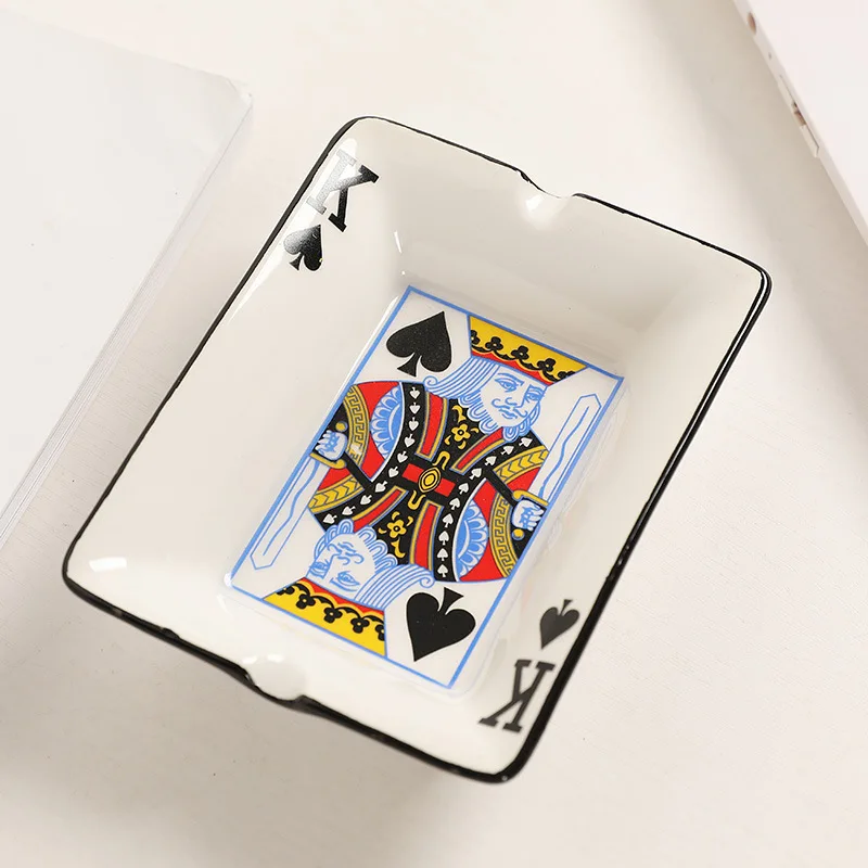 

King of Hearts Ceramic Ashtray for Home Office Poker Porcelain Ash Tray Smoking Accessories Living Room Ornament Man Gift