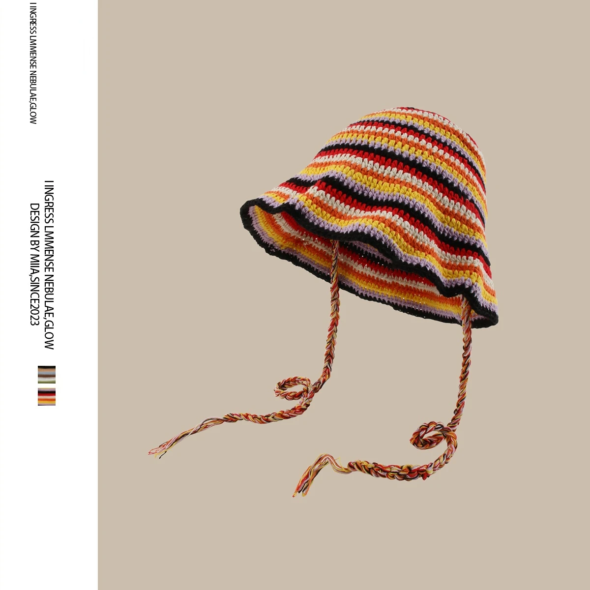 

Mori Contrasting Striped Crochet Hand knitted Hollow Strap Braided Bucket Hat Female Concave Knitted Basin Hat Sun Hat
