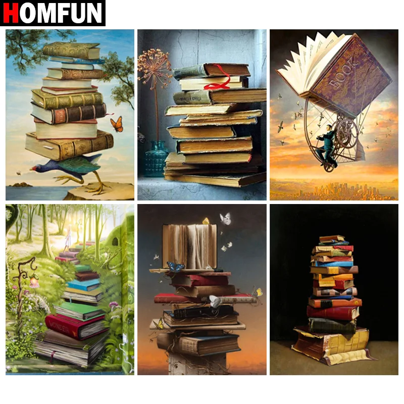 

Алмазная 5D живопись HOMFUN «Пейзаж, книга, бабочка», полноразмерная/круглая вышивка, домашний декор, «сделай сам», вышивка крестиком