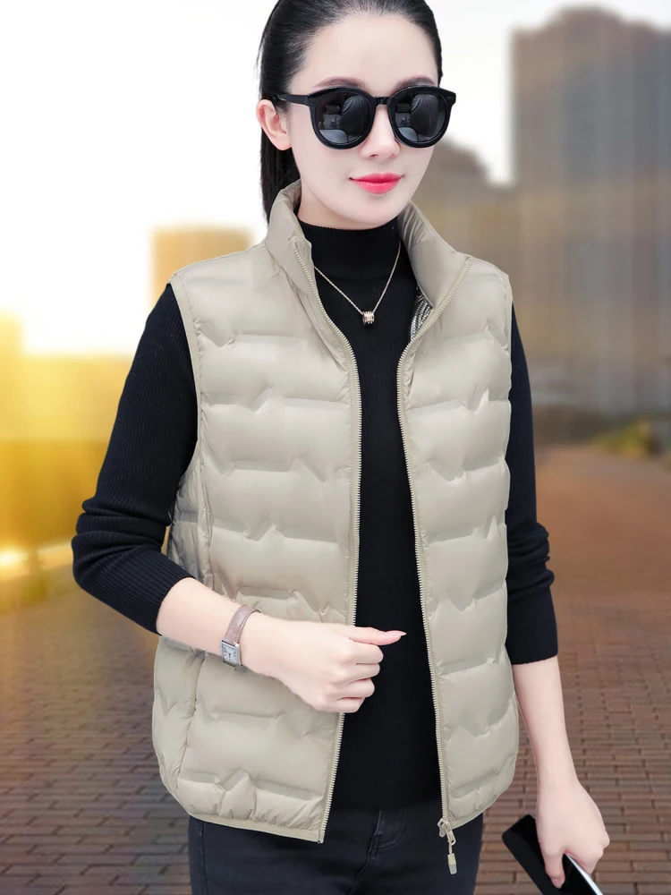 Женский легкий пуховой жилет с воротником-стойкой зимняя короткая Повседневная